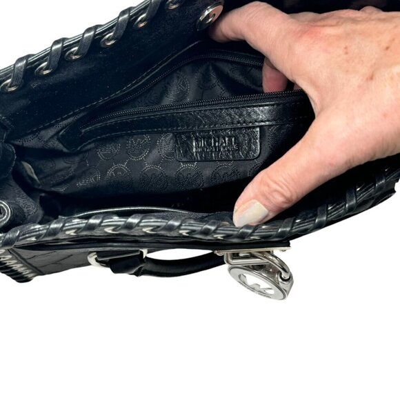 Michael Kors Hamilton Hippie Grommet Quilted Tote Black & Silver 12.5 x 9 - Picture 9 of 12